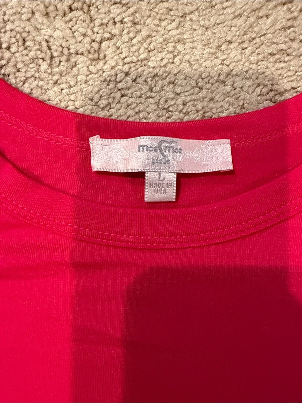 Moa moa girls Ruffle-Hem hot pink Short Sleeve Top sz youth large nwt